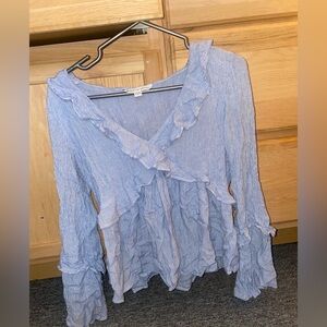 American Eagle Outfitters Light Blue Ruffled Blouse